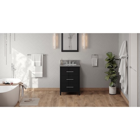Jeffrey Alexander 24In. Black Katara Vanity, Boulder Cultured Marble Vanity Top, Undermount Rectangle Bowl VKITKAT24BKBOR